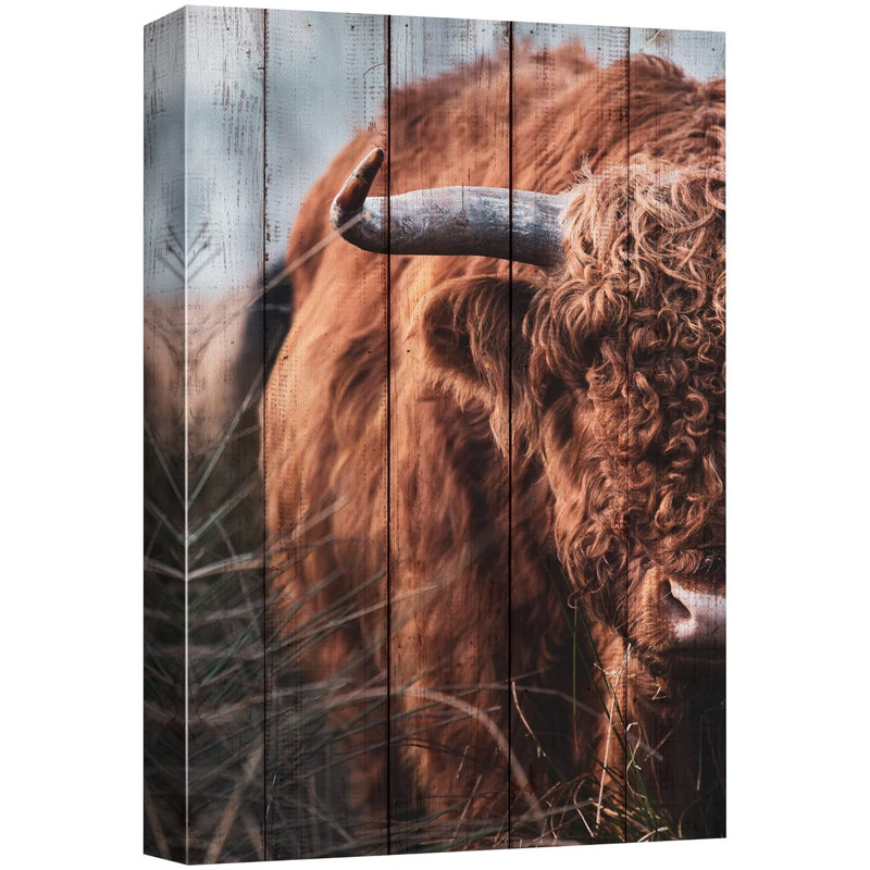 Vache rétro, panneau de bois effet bison, bison, animaux, art numérique, ferme rustique, faune, Toile tendue