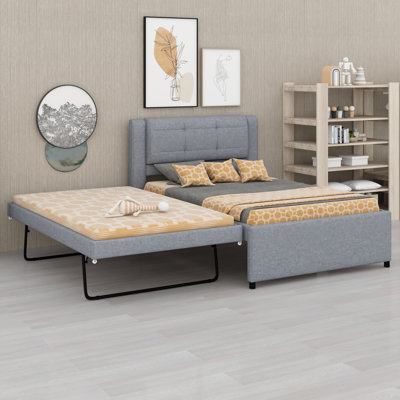 Platform Bed with Trundle Adjustable Mechanism for Flat or Erected Use