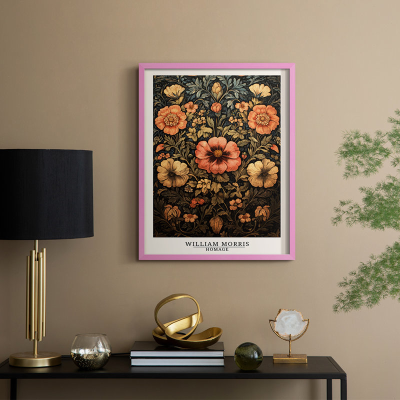 Imprimé encadré de la série II de William Morris - bois massif, Rose, H 30 po x l 24 po