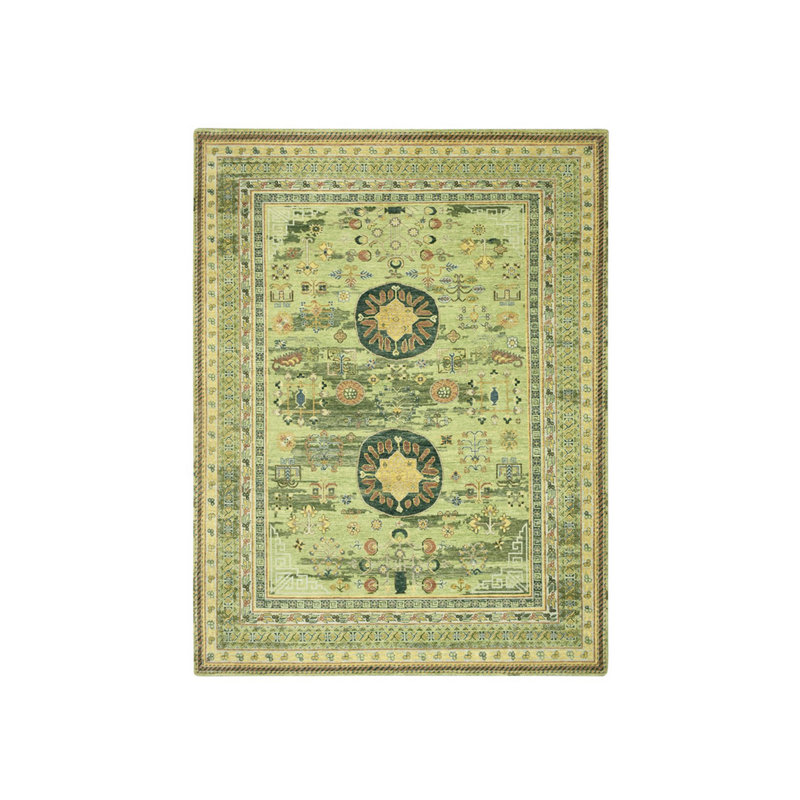 Tapis vert en laine noué à la main 9 pi x 12 pi 1 po K6TAN