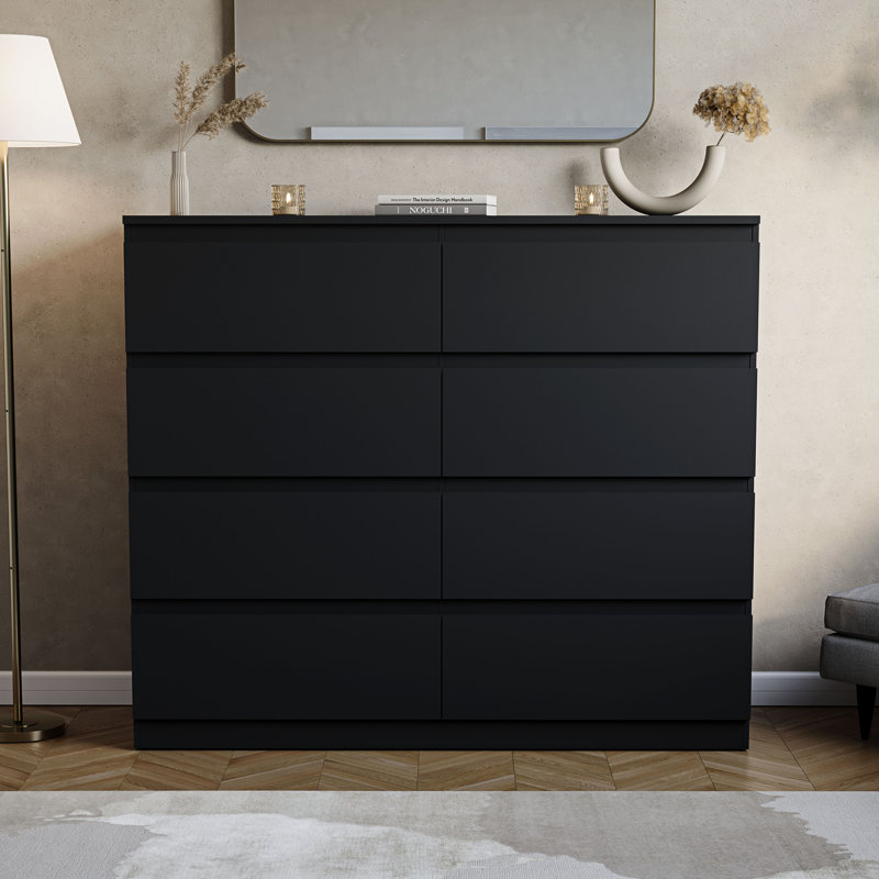 Cunha 8 - Drawer Wide Chest of Drawers, Large Bedroom Storage Cabinet, Black