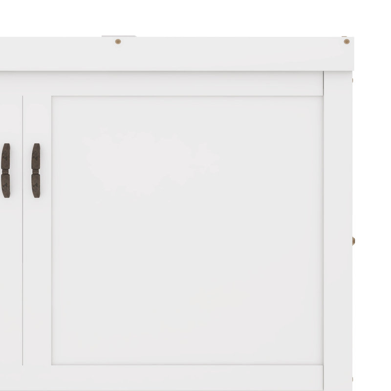 Lit escamotable avec ports USB, tiroirs et poignées en métal, Blanc, Grand lit