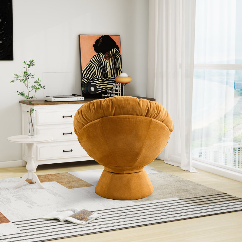Fauteuil d'appoint pivotant rembourré, Chenille orange
