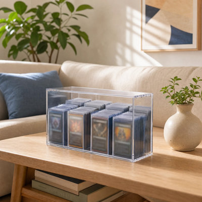 Étui de rangement pour cartes à collectionner en acrylique transparent anti-poussière, boîte de rangement de cartes de collection empilable avec deux tailles intérieures, support d'affichage robuste pour cartes de sport, dalles et collection de cartes classées TCG