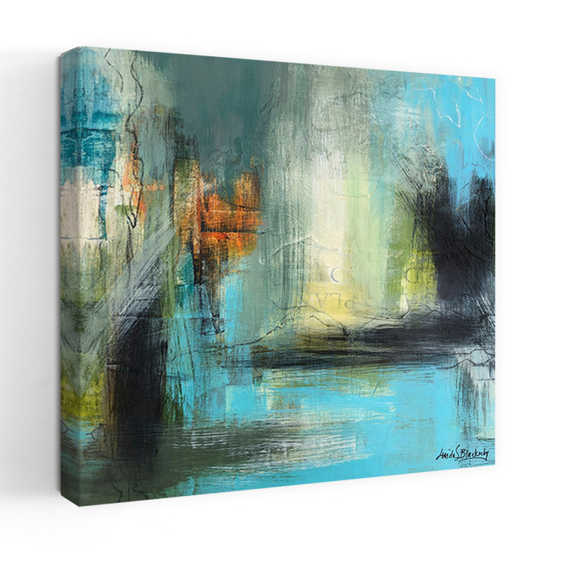 Aqua Serenity 1, art abstrait contemporain, H 18 po x l 18 po