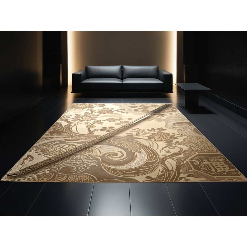 Tapis moelleux moelleux et doux en duvet symbolique classique de style damassé Bushido, 5 x 8
