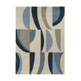 Torillo Hand Tufted Wool Abstract Area Rug in Sky/Cornflower/Ivory