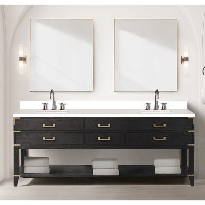 Black Oak Double Bath Vanity 84 in. W x 22 in. D, Cultured Marble Top, and Faucet Set