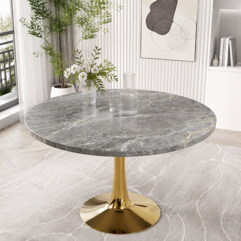 Table ronde en marbre gris pâle avec base dorée, Golden