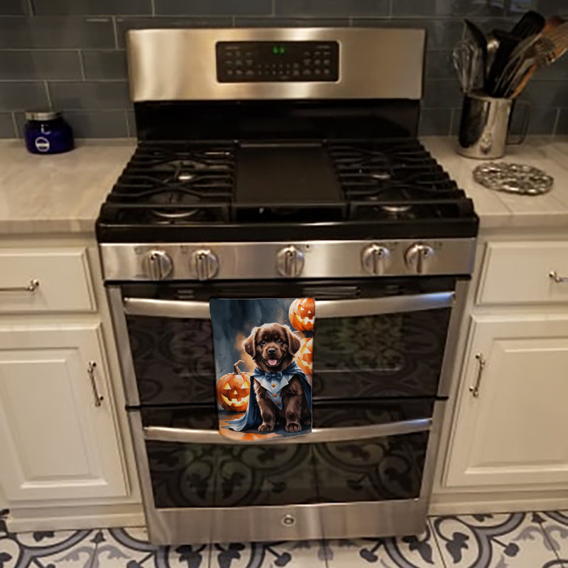 Chocolate Newfoundland Puppy Halloween Kitchen Towel, Chocolate Newfoundland