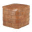 Pouf carré en patchwork en cuir brun avec rembourrage en coton recyclé