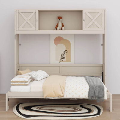 Lit armoire pleine grandeur avec tablette de rangement et porte intégrée