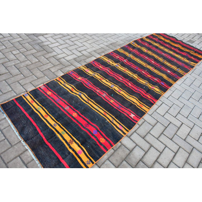 Tapis de couloir kilim turc en laine tissé à la main avec un motif rayé unique pour un décor de couloir bohémien