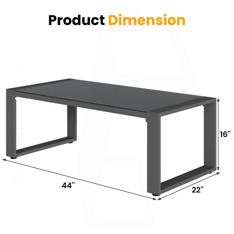 Table basse - Table légère en aluminium thermolaqué et verre - Utilisation polyvalente - Rectangulaire - Gris