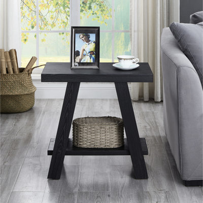 Table d'appoint à tablette contemporaine en bois noir - plateau de table en placage de bois franc de qualité, rangement supplémentaire, pieds larges angulaires, l 24 po x P 22 po, H 23 po, élégant, espace de rangement, attrayant