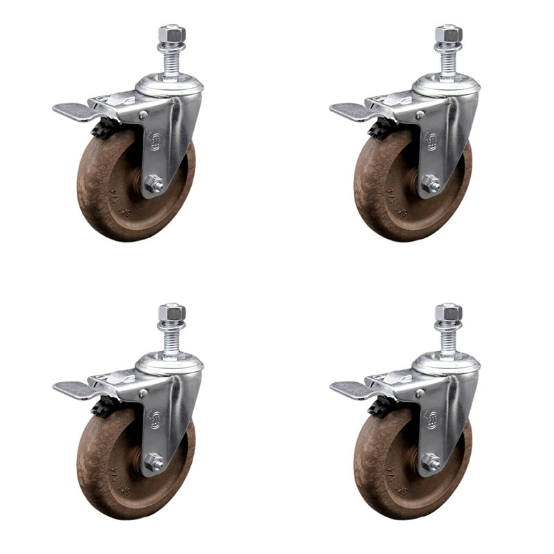5 Inch SS High Temp Glass Filled Nylon 10mm Stem Caster Set Total Lock Brake