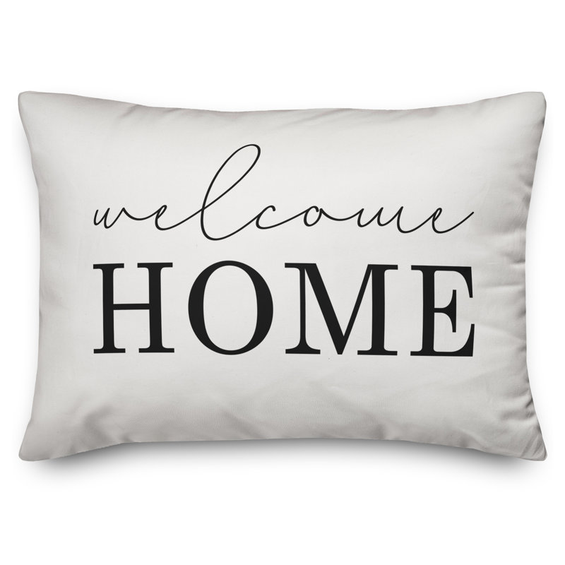  Welcome Home Indoor/Outdoor Lumbar Pillow, Off White/Black