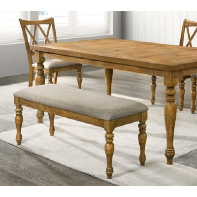 Banc antique avec coussin en mélange de lin, pour la cuisine, tons neutres, siège en bois d'hévéa de style l 47 po, design rétro, 47 po