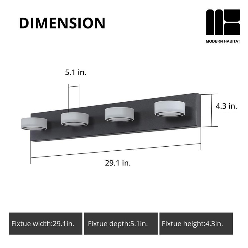 Black Metal 4-Light Dimmable LED Vanity Fixture