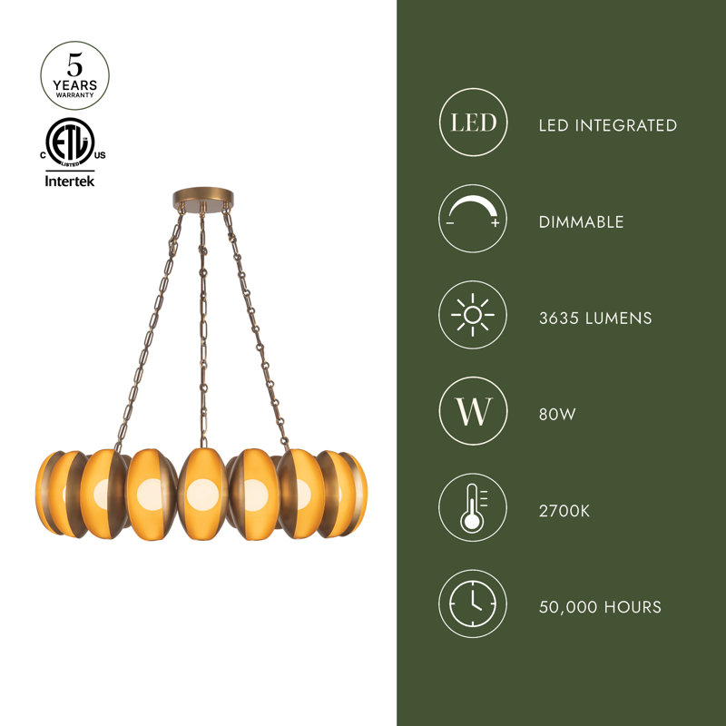 Cortez 37-in Brass dimmable LED Chandelier, White