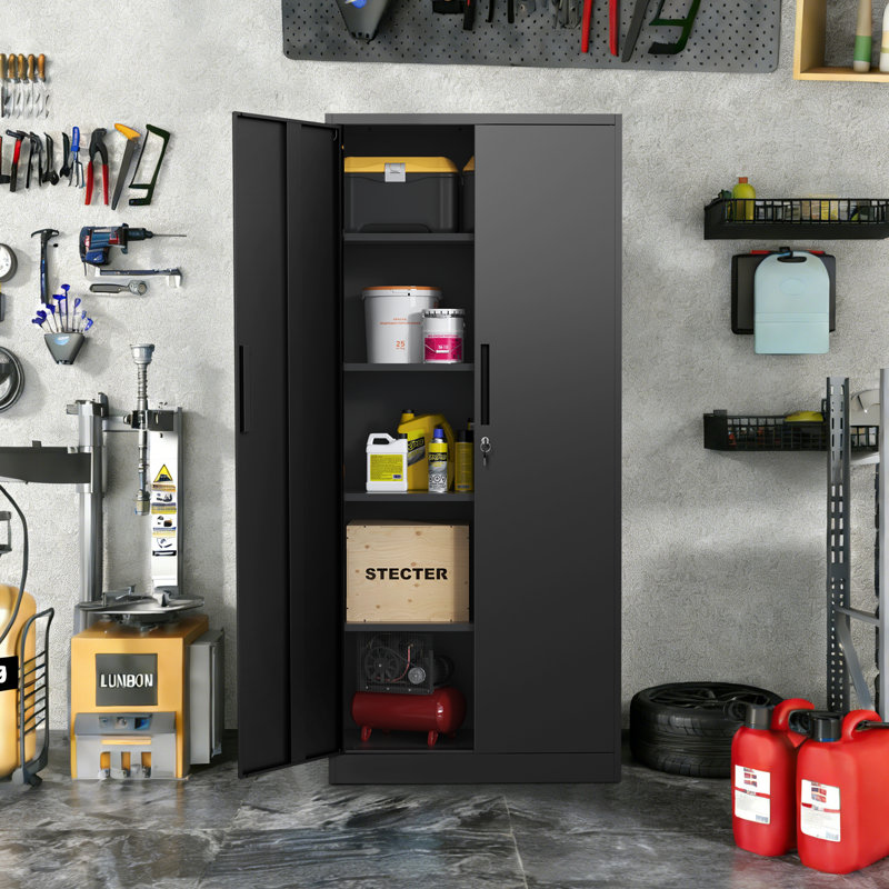 Makeace 72"H Extra Wide Metal Garage Storage Cabinets with Locking Doors and Adjustable Shelves, Black, No