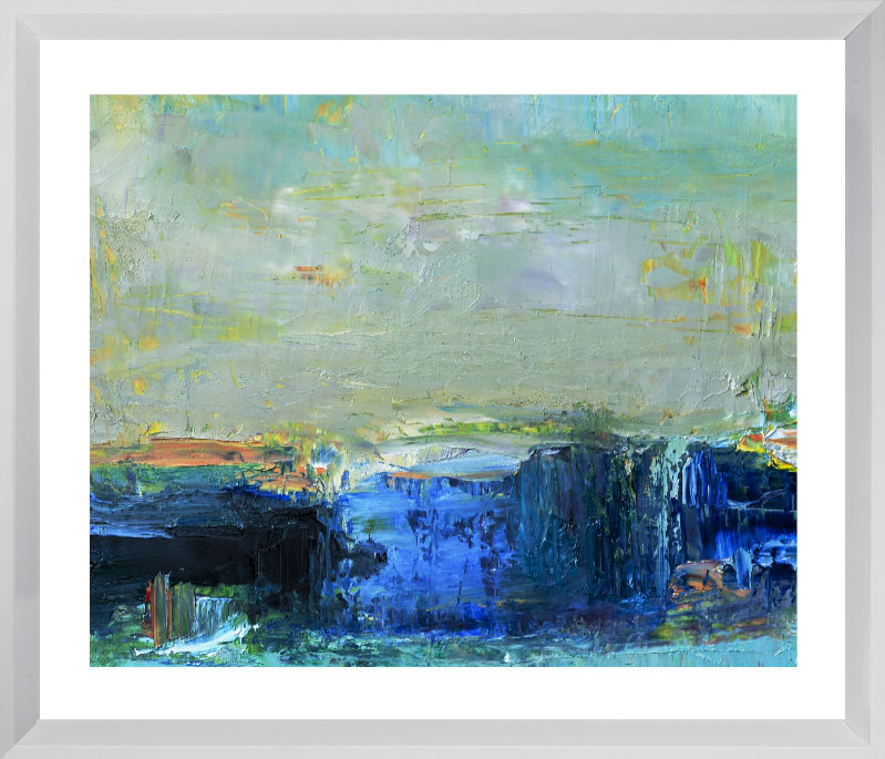 Shades Of Blue Abstract - Single Picture Frame Print, Matt White, 202.692 cm H x 164.592 cm W