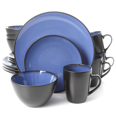 Gibson Soho Lounge Round 16 Piece Dinnerware Set In Blue;black