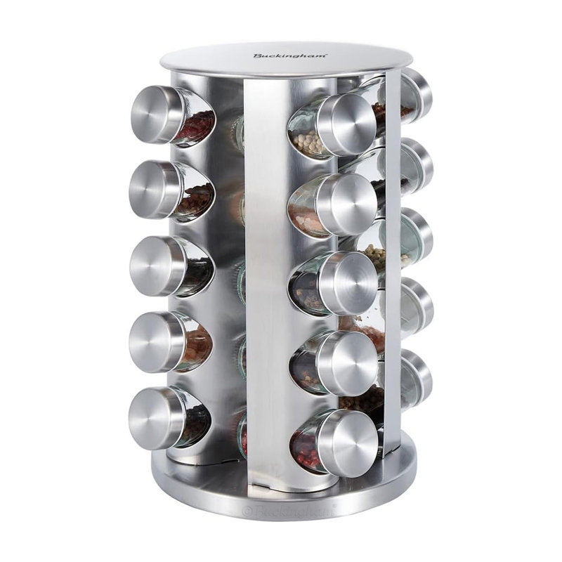 Buckingham Stainless Steel Rotating Spice Rack including 20 Glass Jars 