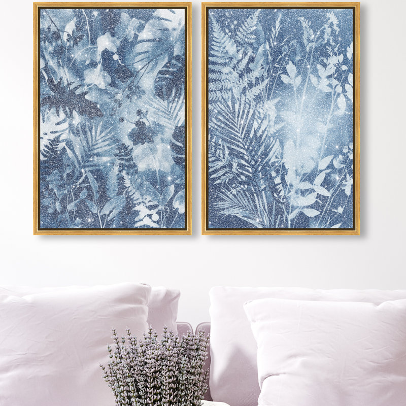 Blue Folliage Set Set by Oliver Gal, 17"H x 25"W, Gold Floater Frame