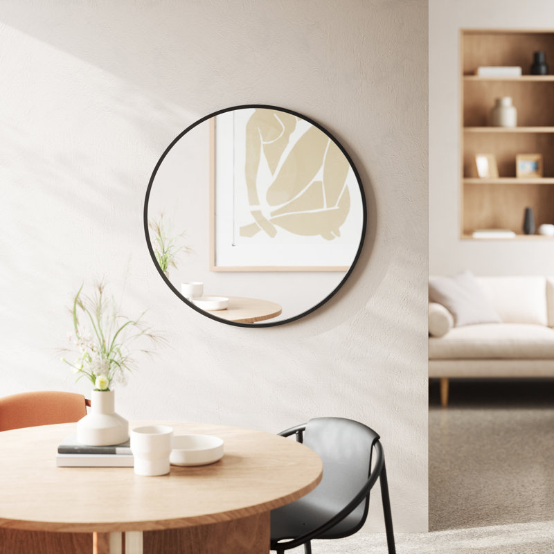 15'' Round Industrial Rubber-Trimmed Wood Wall Mirror