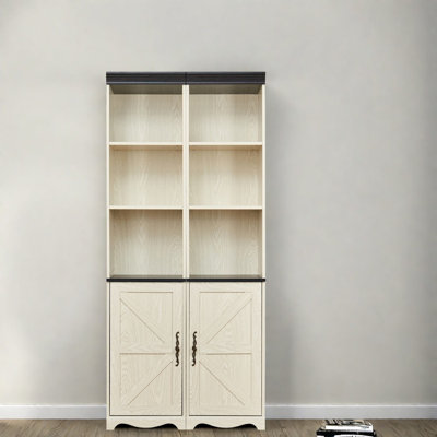 Hautes bibliothèques avec rangement, panneau de fibres à densité moyenne réglable, style maison de campagne pour le bureau à domicile