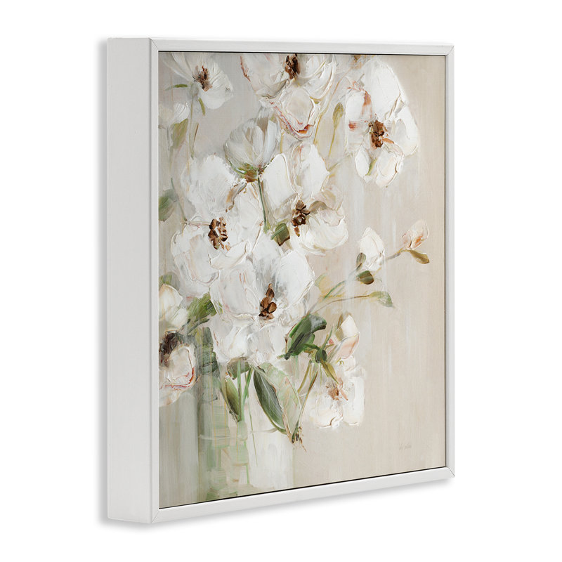  Simple Blossoms on Beige Framed Giclee Art by Sally Swatland, H 12 po x l 12 po