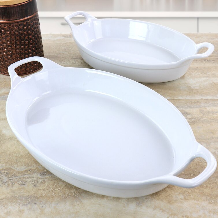 Martha Stewart 2-Piece White Stoneware Square and Rectangle Baker Bakeware Set