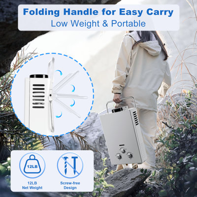 Outdoor Propane Tankless Water Heater - 6L 1.58 Gpm Portable Gas Water Heater With Handle & Overheating Protection, Instant Hot Water For Rv Cabin Camping Boat Barn