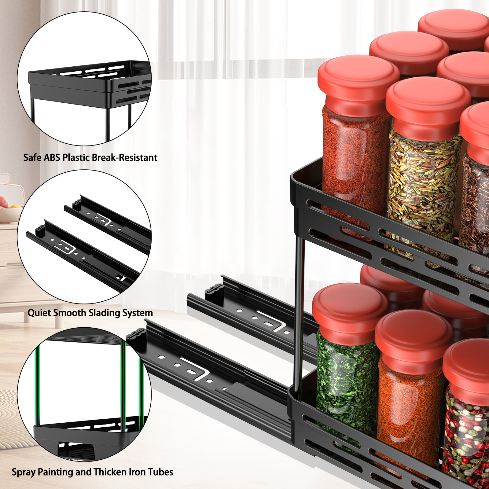 Prep & Savour 2 Pack Widen Pull Out Spice Rack, 2 Tier Slide Out Spice ...
