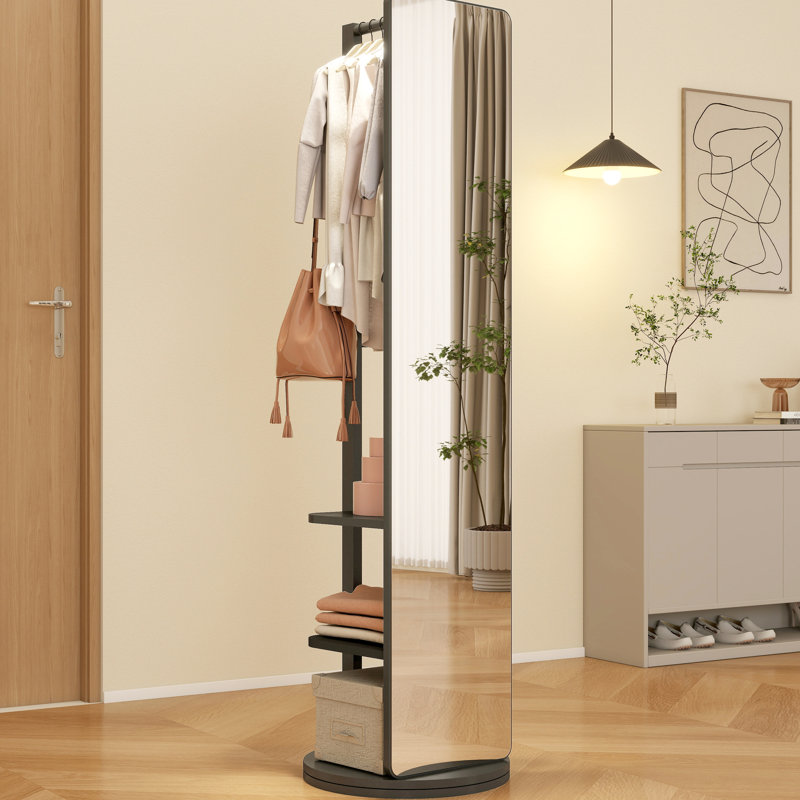 65.7*17.7In Black Full Mirror, Made With Solid Wood, Rubber Wood + Glass, Enhances Home Appearance & Mirror  Mirror Width 13.7In , Black, For Living Room