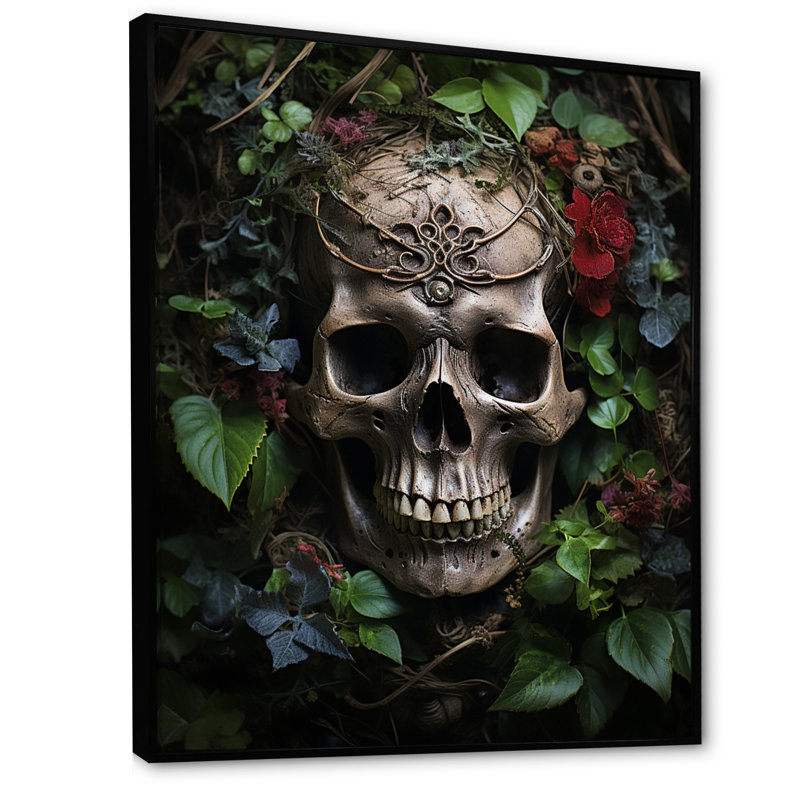 " Jungle Skull Portrait ", 32" H x 24" W x 1" D, Black Floater Framed