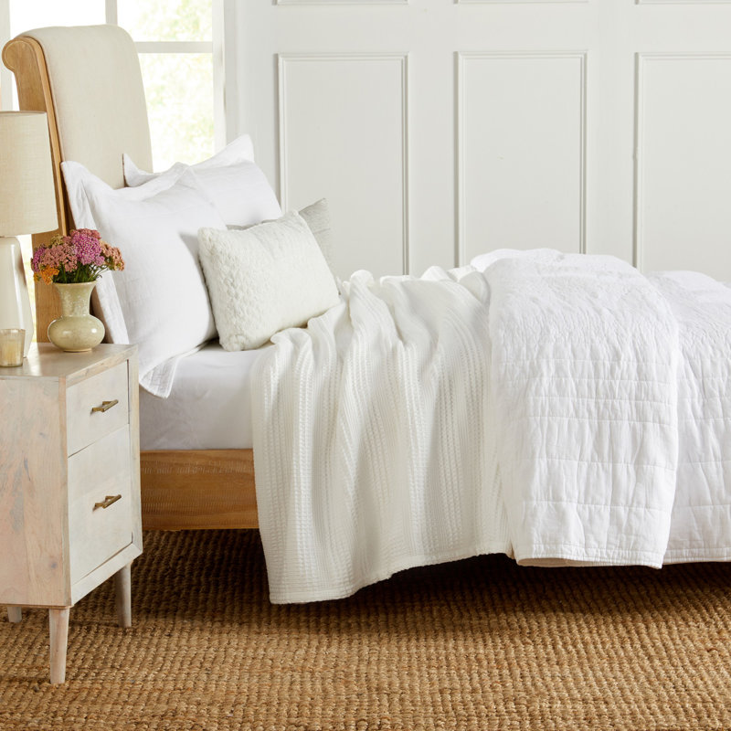 Jeté Amelia Waffle Weave, Très grand, Blanc