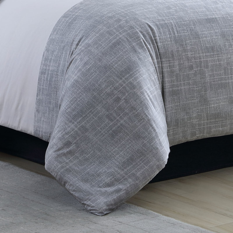 Connery Twin Gray Cotton Striped Duvet Cover Set