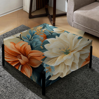 Terre cuite chaude et motif floral floral - grand repose-pieds carré floral