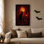 Art mural sur toile, "Chat noir sur le toit avec lune orange"-441732584