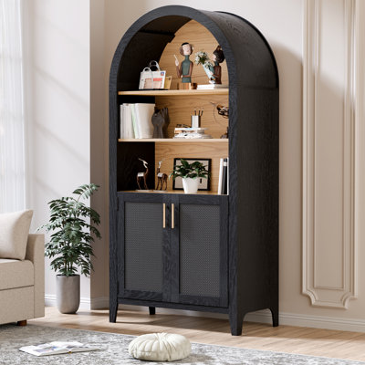 Modern Arched Bookcase Cabinet With Adjustable Shelves And Hidden Storage, Freestanding Display Cabinet With Doors For Living Room, Kitchen Or Home Of by Winston Porter