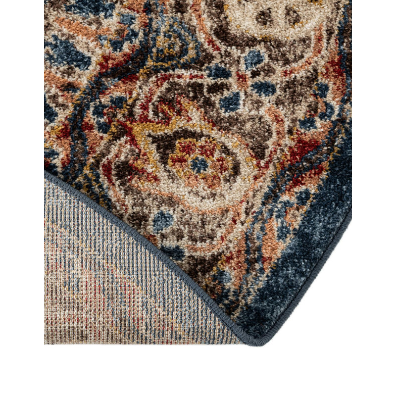 Vern Dark Blue/Brown Area Rug, Rectangle 6'1" x 9', Blue/Brown
