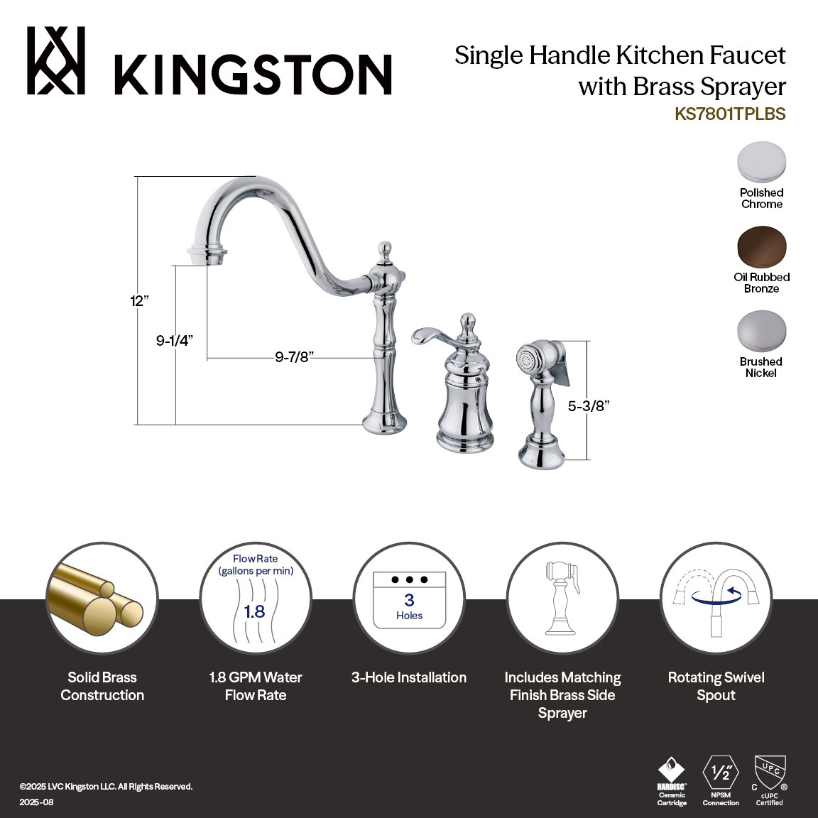 Kingston Brass Templeton Widespread Faucet, Polished Chrome