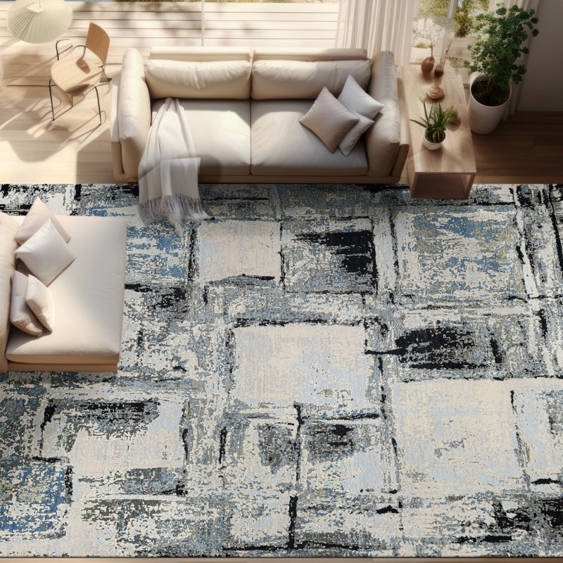 Handmade Silk and Wool Abstract Area Rug, Rectangle 8' x 10'