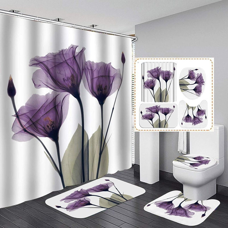 Purple Flower Shower Curtain Set