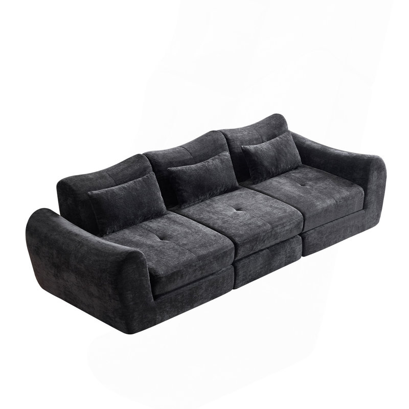 Canapé-lit d'angle modulaire et pliable Cloud pour salon, chambre à coucher et espace de divertissement, Tissu noir, Noir