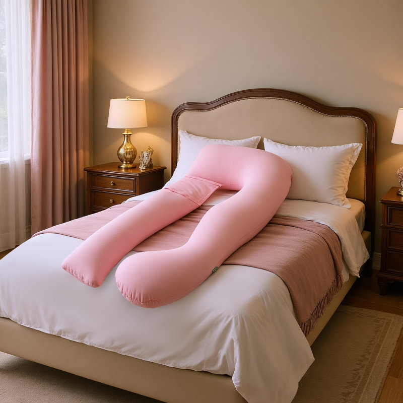 2-in-1 U Shaped Full Body Pillow, Detachable Support Cushion for Pregnancy, Neck, Back, Hips & Legs, Pink