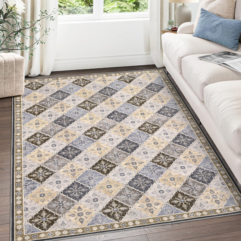 Oriental Machine Washable Rug for Living Room Indoor Carpet for Home Decor Aesthetic Non-Slip Vintage Rug for Bedroom Dining Room Office Nursery Playroom Teen Dorm