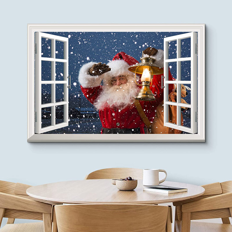 Père Noël transportant des cadeaux à venir la veille de Noël - impression sur toile tendue, H 24 po x l 36 po x P 1,5 po